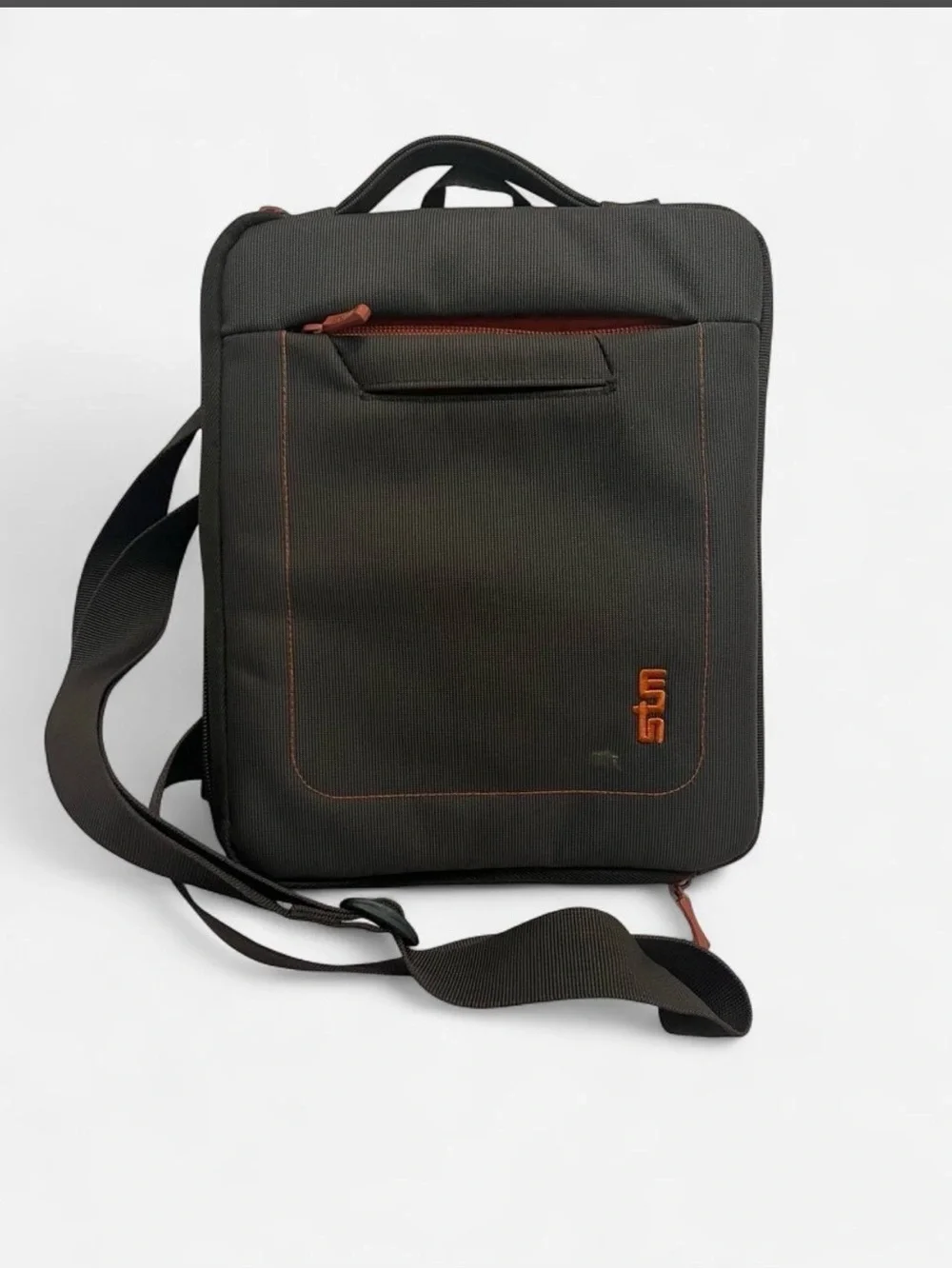 Men's Black Crossbody Bag with Orange Accents